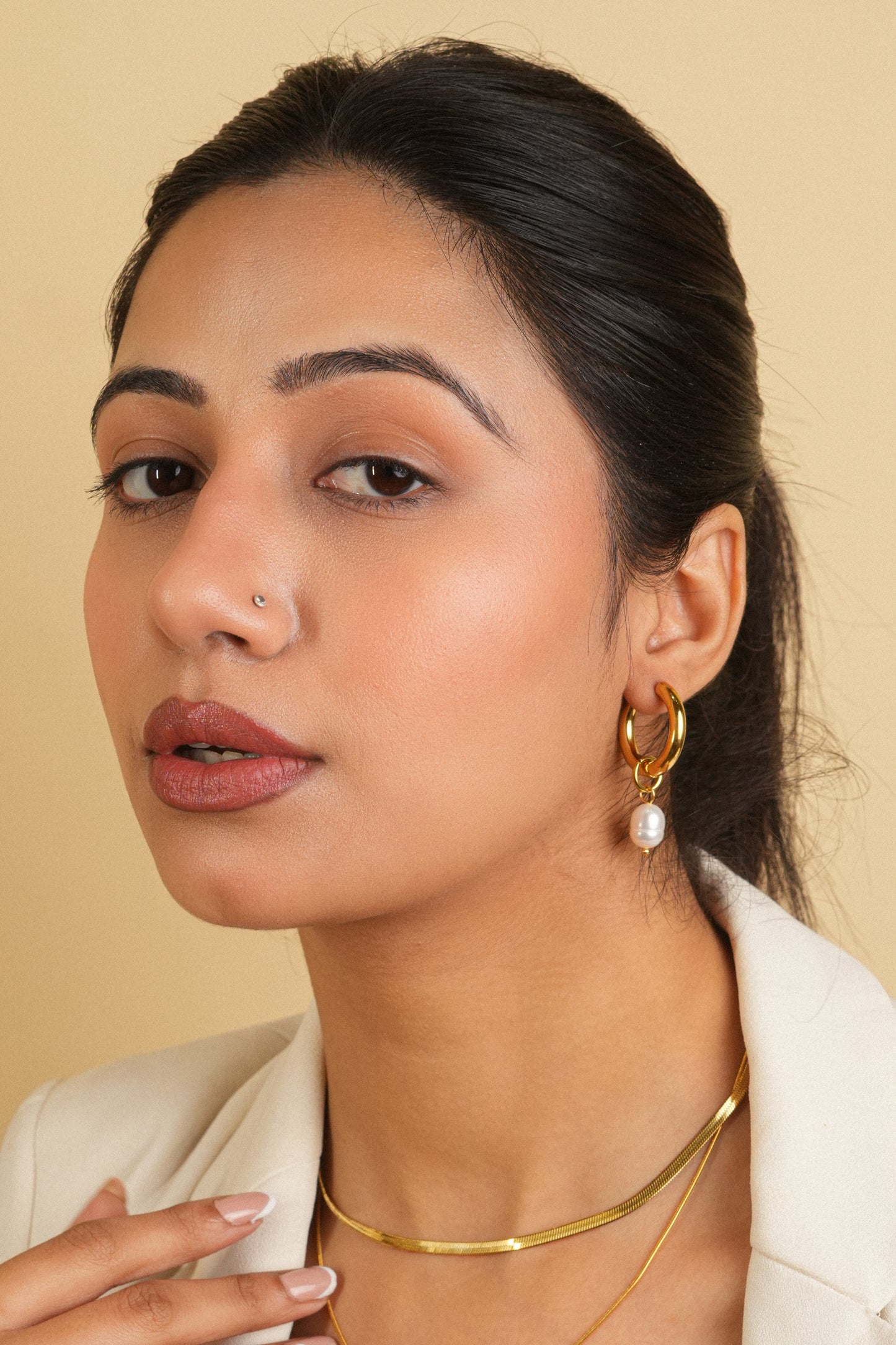 Detachable pearl hoop earrings